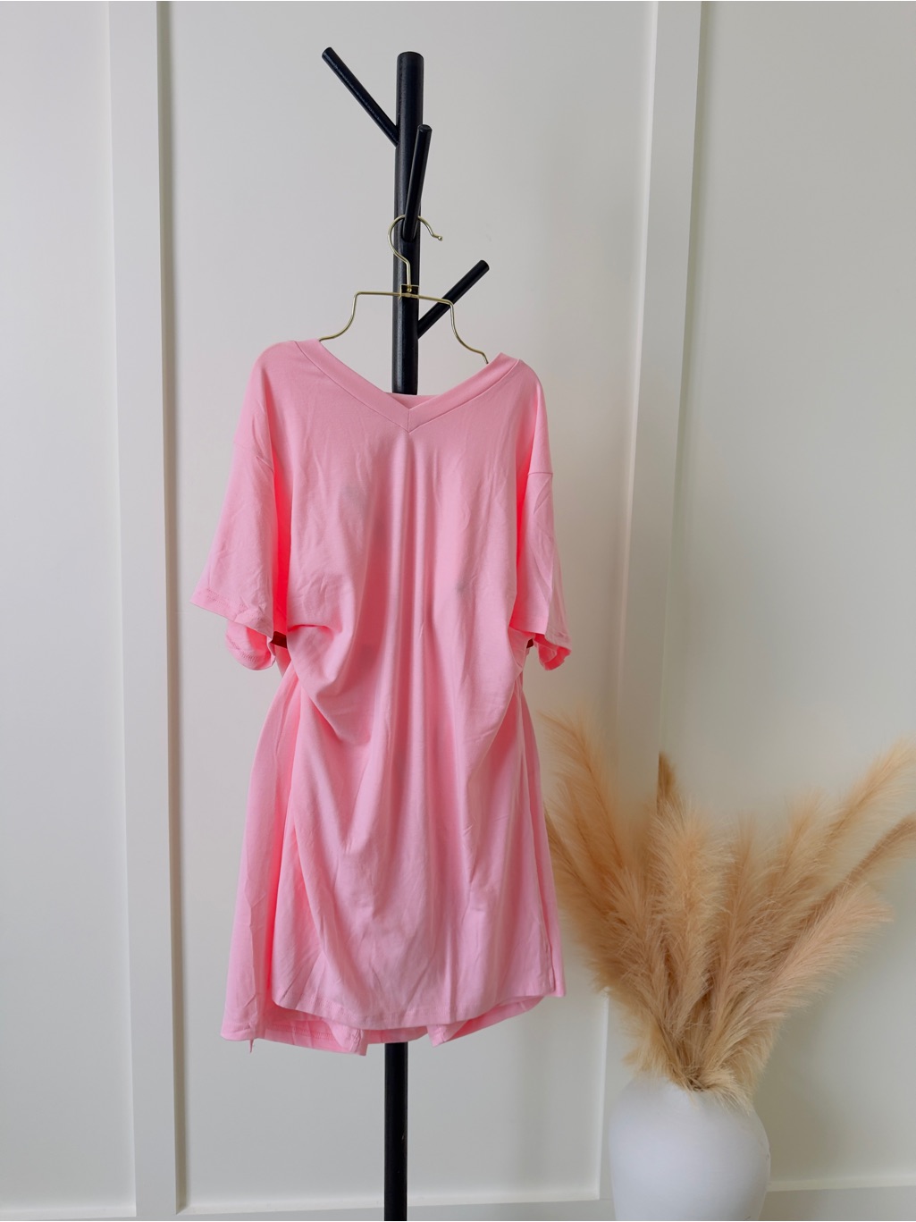 Soft Pink V-Neck T-Shirt Dress